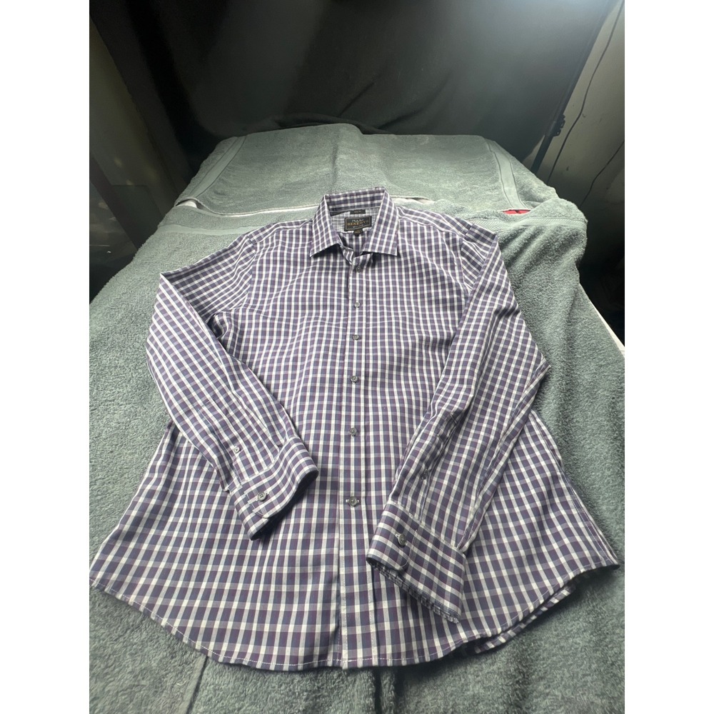 JOS A BANK RESERVE Slim Fit Purple White Checkered Dress Mens XL Egyptian Cotton